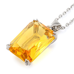 Золотистый Прямоугольные латунные подвески с кубическим цирконием для женщин, 304 из нержавеющей стали кабель цепи ожерелья, цвет нержавеющей стали, золотые, 17.91 дюйм (45.5 см)