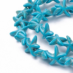 Blue Synthetic Turquoise Beads Strands, Dyed, Starfish/Sea Stars, Blue, 13.5~14x13.5~14x4.5mm, Hole: 1mm, about 36~40pcs/strand, about 15 inch