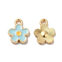 Pale Turquoise Alloy Enamel Charms, Golden, Flower Charms, Pale Turquoise, 12.5x10x1.5mm, Hole: 1.6mm