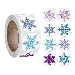 Snowflake 8 Patterns Christmas Round Dot Paper Stickers, Self Adhesive Roll Sticker Labels, for Envelopes, Bubble Mailers and Bags, Snowflake, 25mm, 500pcs/roll