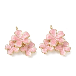 Pink Alliage avec pendentifs en émail, charmes de fleurs, sans cadmium et sans nickel et sans plomb, crémaillère plaquage, or, rose, 28x25x7mm, Trou: 1.6mm