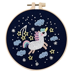 Unicorn Punch Embroidery Starter Kit with Instruction Book, Embroidery Hoop, Cord and Neddle, Unicorn, 160mm
