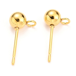 Real 18K Gold Plated 304 Stainless Steel Ball Post Stud Earring Findings, with Loop and 316 Surgical Stainless Steel Pin, Real 18k Gold Plated, 16x8x5mm, Hole: 1.8mm, Pin: 0.8mm