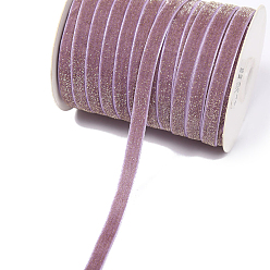 Old Lace Single Face Velvet Ribbons with Glitter Powder, Garment Accessories, Old Lace, 3/8 inch(10mm), 100 yards/roll