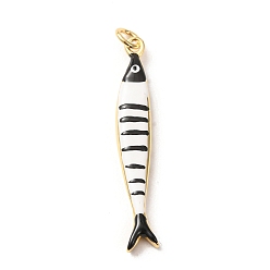 Black Brass with Enamel Pendants, Fish with Stripe Charms, Rack Plating, Long-Lasting Plated, Lead Free & Cadmium Free, Real 18K Gold Plated, Black, 44x7x4mm, Hole: 3.5mm