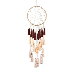 Coconut Brown Iron Bohemian Woven Web/Net with Feather Pendant Decorations, with Tassel for Home Bedroom Hanging Decorations, Coconut Brown, 830x200mm