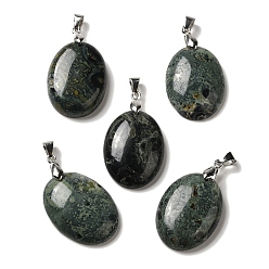 Яшма Камбаба Подвески из натуральной камбабы с яшмой, овальные подвески со стойкой, латунные кнопки с платиновым покрытием, защелки на дужках, 30x21.5~22x6~6.5 мм, отверстие : 6x4 мм