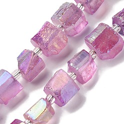 Фиолетовый Гальванические природный кварц бисер пряди, шестиугольник призма, неправильная форма, фиолетовые, 8~13x10~14x6~11 мм, отверстие : 1 мм, около 15~16 шт / нитка, 7.8~8 дюйм (20~20.5 см)