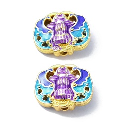 Фиолетовый Стойки покрытие латунь эмаль бисер, долговечный, без свинца и без кадмия, овальные, реальный 18 k позолоченный, фиолетовые, 13.5x17x7 мм, отверстия : 1.4 mm и 1.8 мм