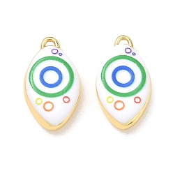 Green Printed Brass Pendants, Horse Eye & Ring Pattern Charms, Rack Plating, Long-Lasting Plated, Lead Free & Cadmium Free, Real 18K Gold Plated, Green, 22.5x12.5x5mm, Hole: 2x1mm