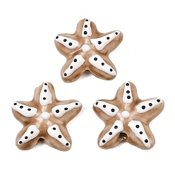 Dark Khaki Handmade Porcelain Beads, Hand Painted, Famille Rose Porcelain, Starfish with Polka Dot, Dark Khaki, 17.5x17.5x6mm, Hole: 1.8mm