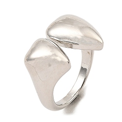 Platinum Double Heart Rack Plating Brass Open Cuff Rings, Cadmium Free & Lead Free, Platinum, US Size 5 1/4(15.9mm)