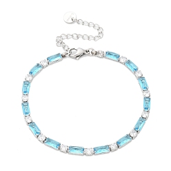 Светло-Синий 304 браслеты из нержавеющей стали со стразами для женщин, со стеклом, голубой, 6-3/4 дюйм (17.1 см)