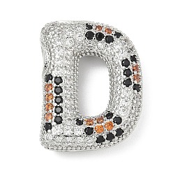 Letter D Латунные микро проложить кубического циркония подвески, долговечный, стойки покрытие, письмо амулеты, платина, Буква D, 21.5x16x5.5 мм, отверстие : 5.2x3 мм