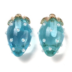 Cielo Azul Colgantes de la resina, encanto de fresa, con la aleación, dorado, el cielo azul, 29x17.5x16 mm, agujero: 1.5 mm