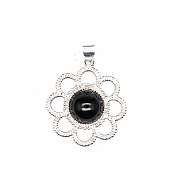 Obsidian Natural Obsidian Pendants, Flower Charms, 32x26x6mm