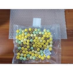 Mixed Color Painted Natural Wood Beads, Round, Mixed Color, 110pcs/bag