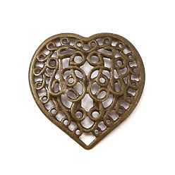 Antique Bronze Tibetan Style Brass Filigree Joiners Links, Heart, Antique Bronze, 21.5x21x1.5mm