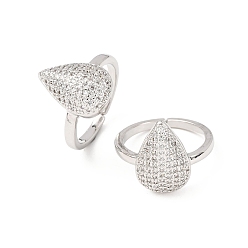 Платина Кольца-манжеты из латуни с микропаве из кубического циркония, открытое кольцо в форме слезы для женщин, без кадмия и без свинца, долговечный, платина, внутренний диаметр: 17.2 мм