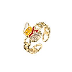 CR00511YH Yellow Colorful Zircon Christmas Snowman Ring with Copper Micro-inlay, Unique Festive Finger Jewelry