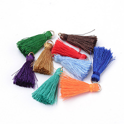 Mixed Color Polyester Tassel Decorations, with Unwelded Iron Jump Rings, Golden, Mixed Color, 26mm, Hole: 4mm