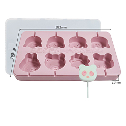 Pink Food Grade Silicone Molds, Lollipop Molds, For DIY Candy & Chocolate Molds, Epoxy Resin Jewelry Making, with Lid, Mixed Animal, Pink, 182x105x20mm, Panda Inner Diameter: 39x31x19mm