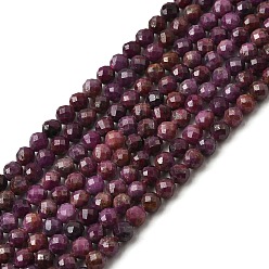 Рубин Натуральные рубиновые бисерные пряди, граненые, круглые, 4 мм, отверстие : 0.7 мм, около 99 шт / нитка, 14.96"~15.35" (38~39 см)