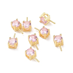 Plum 925 Sterling Silver Peg Bails, with Cubic Zirconia, Square, Golden, Plum, 9x4x4.5mm, Hole: 2.5x1.5mm, Pin: 0.6mm