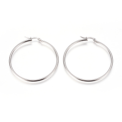Stainless Steel Color 201 Stainless Steel Big Hoop Earrings, with 304 Stainless Steel Pin, Hypoallergenic Earrings, Ring Shape, Stainless Steel Color, 48mm, Pin: 0.7x1mm