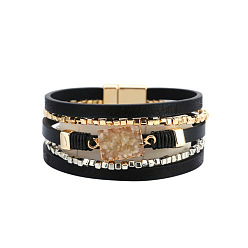 SZ00188-4 Bohemian Leather Crystal Bracelet - Symmetrical Multi-layer Leather Weaving Bracelet