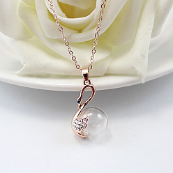 Clear Swan with Glass Ball Perfume Bottle Necklace with Brass Chains for Women, Rose Gold, Clear, 19.69 inch(50cm)