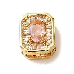 Pink Micro cuivres ouvrent zircone cubique liens multi-brins, rectangle, plaqué longue durée, crémaillère plaquage, or, rose, 11x9x6.5mm, Trou: 7.5x1.5mm