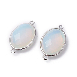 Opalite Platinum Tone Brass Opalite Links connectors, Faceted, Oval, 26.5x15x6mm, Hole: 1~2mm