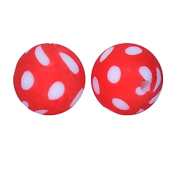 Red Round with Wave Point Print Pattern Food Grade Silicone Beads, Silicone Teething Beads, Red, 15mm