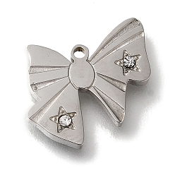 Нержавеющая Сталь Цвет 304 шармы для ручной полировки из нержавеющей стали, со стразами, бантик со звездочкой, цвет нержавеющей стали, 13x14x2 мм, отверстие : 1.2 мм