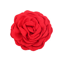 Red Satin Fabric Handmade 3D Camerlia Flower, DIY Ornament Accessories for Shoes Hats Clothes, Red, 80mm