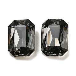 Black Glass Cabochons, Back Plated, Faceted, Rectangle, Black, 24.5~25x17.5~18x7.5~8mm