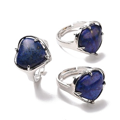 Ляпис-Лазурь Регулируемое кольцо в форме сердца из натурального лазурита, украшения из латуни для женщин, без свинца и без кадмия, платина, внутренний диаметр: 16.5~21 мм
