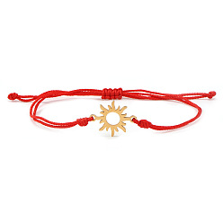 Красный 304 из нержавеющей стали ссылка браслеты, регулируемые браслеты из нейлонового шнура для женщин, солнце, красные, 6.30 дюйм (16 см) ~ 11.02 дюйм (28 см)
