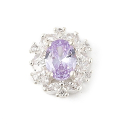 Лиловый Латунные микро проложить кубического циркония бусы, цветок, без свинца и без кадмия, долговечный, сирень, 14x12x7 мм, отверстие : 1.2 мм