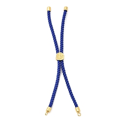 Blue Twisted Nylon Cord Silder Bracelets, Link Bracelet Making for Connector Charm, with Long-Lasting Plated Golden Brass Cord End & Alloy Tree of Life, Blue, 8-3/4~8-7/8 inch(22.2~22.6cm), Hole: 2mm