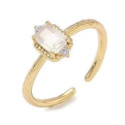 Прозрачный АВ Прямоугольные латунные кольца-манжеты с микропаве из кубического циркония, со стаканом для женщин, долговечный, стойки покрытие, без свинца и без кадмия, реальный 18 k позолоченный, ясно AB, регулируемый, 2 мм