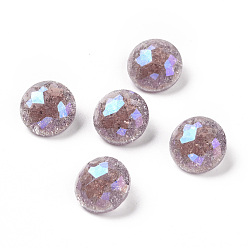 Vintage Rose Crackle Moonlight Style Glass Rhinestone Cabochons, Pointed Back, Flat Round, Vintage Rose, 10x5.6mm