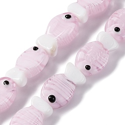 Бледно-Розовый Бусы лэмпворк ручной работы, рыба, розовый жемчуг, 20~21x12~12.5x7.5~10.5 мм, отверстие : 1.2 мм, около 20 шт / нитка, 16.26 дюйм (41.3 см)