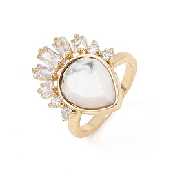 Howlite Fingerringe aus Messing mit natürlichem Howlith, Träne, Zirkonia Fingerringe, golden, us Größe 7 1/4 (17.5 mm)