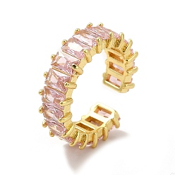 Pearl Pink Cubic Zirconia Rectangle Open Cuff Ring, Real 18K Gold Plated Brass Jewelry for Women, Lead Free & Cadmium Free, Pearl Pink, Inner Diameter: 16mm