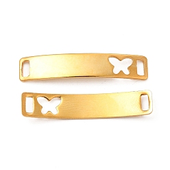 Butterfly 201 Stainless Steel Connector Charms, Real 24K Gold Plated, Curved Rectangle Links, Butterfly Pattern, 30x6x0.8mm, Hole: 4x2mm