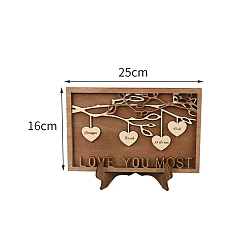 Sienna Wooden Peach Heart Family Tree Love Ornament, for Living Room Love Tabletop Decoration, Word Love You Most, Sienna, 250x160mm
