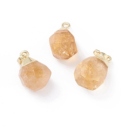 Citrine Natural Citrine Pendants, with Brass Bails, Faceted, Teardrop, Golden, 19~21x12~14x11~15mm, Hole: 5x3mm