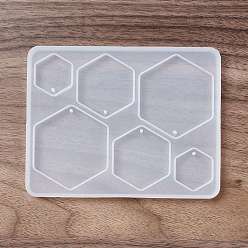 Hexagon DIY Pendant Silicone Molds, Resin Casting Molds, White, Hexagon Pattern, 120x95x5.8mm, Hole: 2mm, Inner Diameter: 22.5~44.5x25.5~50mm